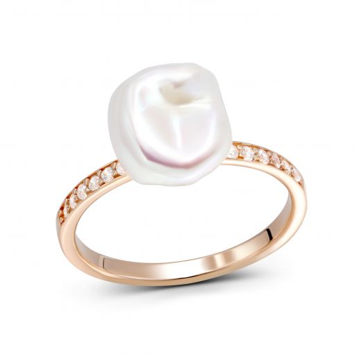 Ring with cubic zirconia and pearl in silver 3K862-0001