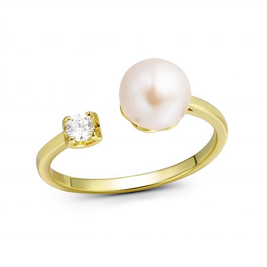 Ring with pearl and cubic zirconia in silver 3K862-0005