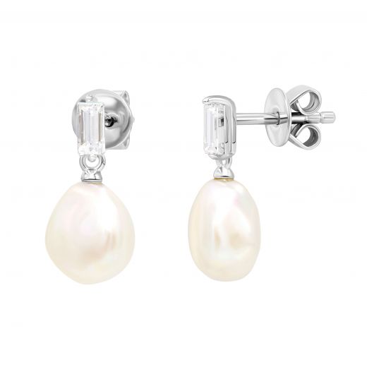 Earrings with pearls and cubic zirconia in silver 3C862-0033