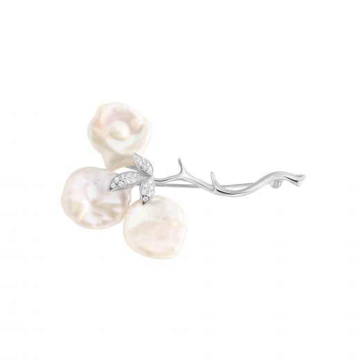 Silver brooch with pearls and cubic zirconia 3Ш862-0001