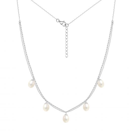 Silver necklace with pearls 3L862-0026