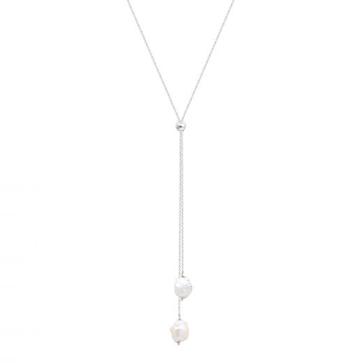 Necklace-Tie with pearls in silver on the slider 3L862-0021