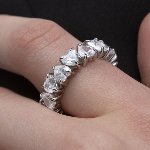 Silver ring with fianitas 3К155-0252
