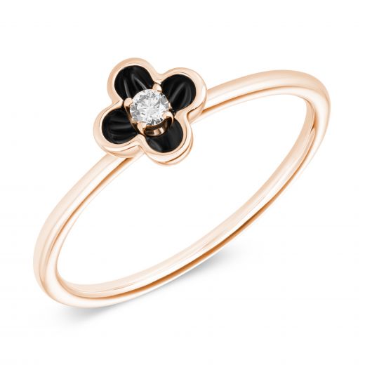 Ring with diamond and black rhodium in rose gold Flower