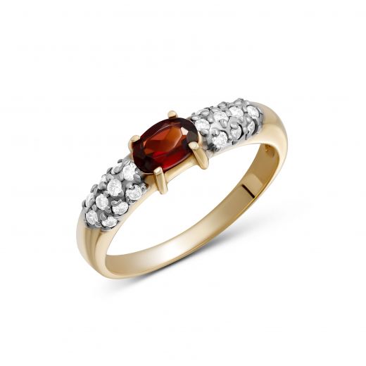 Ring with diamonds and garnet in rose gold 8-143 211