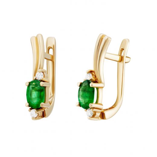 Earrings with diamonds and emeralds in yellow gold 8-143 228