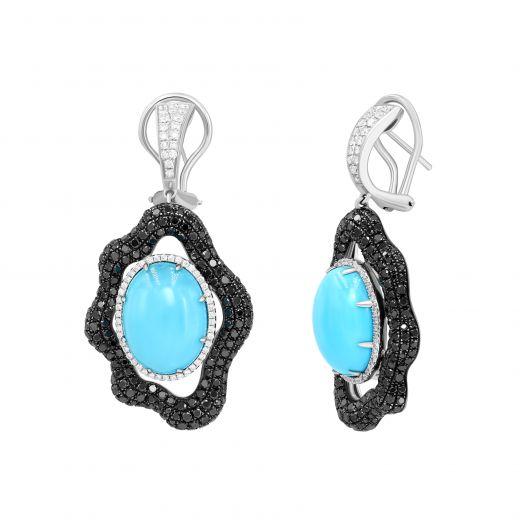 Earrings with diamonds and turquoise in white gold 8-149 196