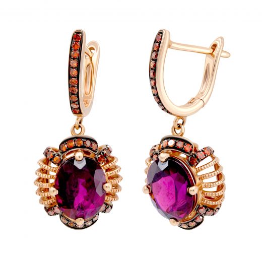 Earrings with garnet and diamonds in yellow gold 8-215 113