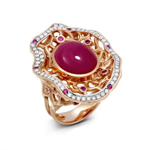 Ring with diamonds and rubies in rose gold 8-215 119