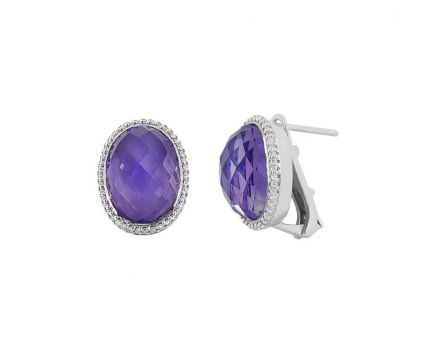 Earrings with diamonds and amethysts in white gold 1-005 804