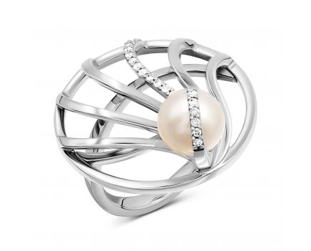 Ring with diamonds and pearls in white gold 1-008 675