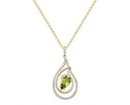 Suspension with diamonds and chrysolite with yellow gold 1P037-0004
