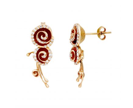 Earrings in red gold with rose diamonds