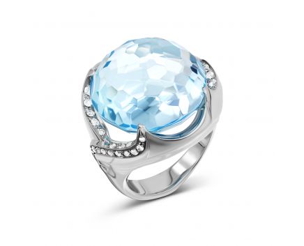 Ring with diamonds and topaz in white gold 1К043-0003
