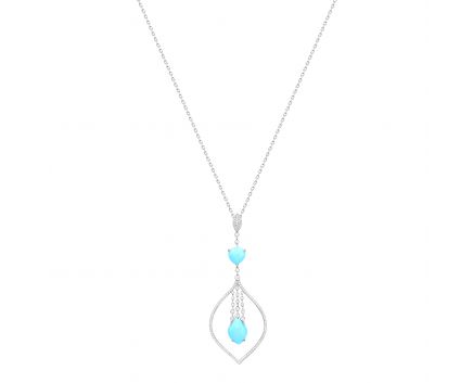 Pendant with diamonds and turquoise in white gold 1-013 308