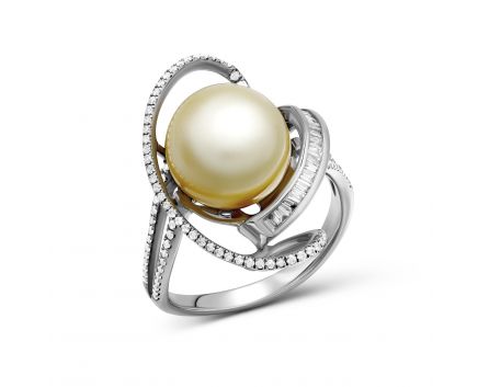 Кольцо с бриллиантами и жемчугом в белом золоте 1-014 589