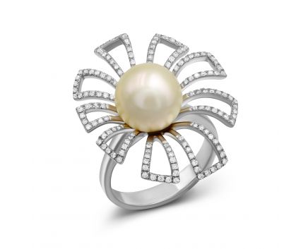 Ring with diamonds and pearls in white gold 1К041-0064