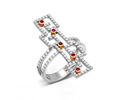 Ring with diamonds and rubies in white and pink gold 1-017 234