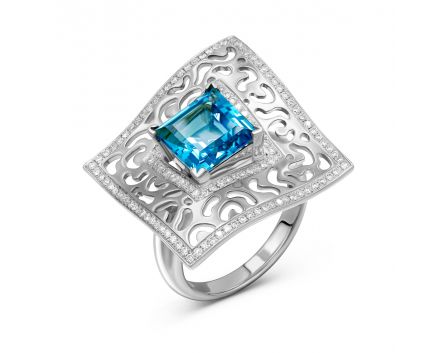 Ring with diamonds and topaz in white gold 1K033-0229