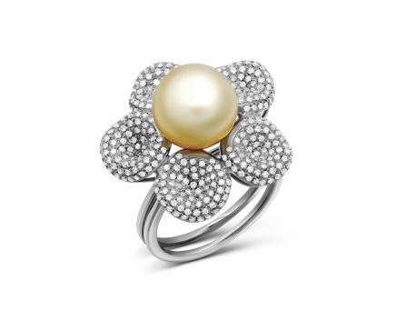 Diamond and pearl ring in white gold 1-027 387