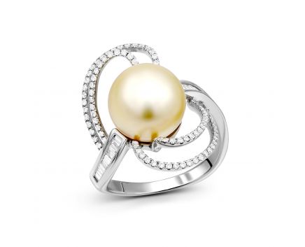 Кольцо с бриллиантами и жемчугом в белом золоте 1-027 411