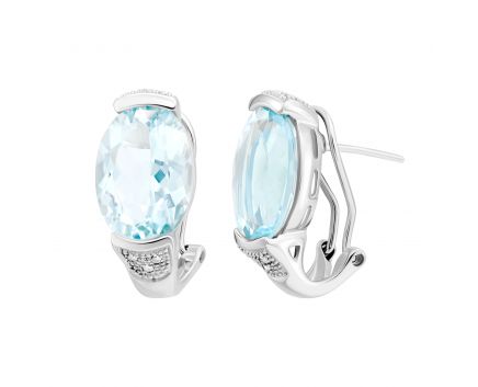 Earrings with diamonds and aquamarine in white gold 1С034-0031