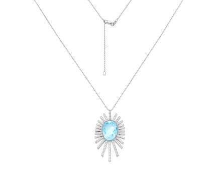 Necklace with diamonds and topaz in white gold 1-033 226