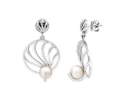 Earrings with pearls and diamonds in white gold