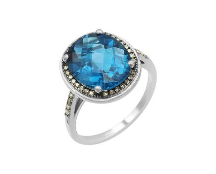 Ring with topaz and diamonds in white gold 1-086 856