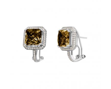 Earrings with diamonds and smoky quartz in white gold 1С034-0674