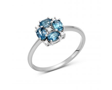 Ring with diamonds and topaz in white gold 1-097 105