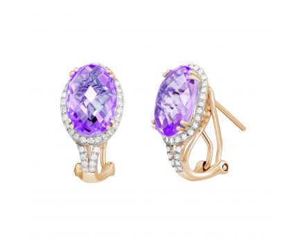 Earrings with diamonds and amethysts in rose gold 1С034-0719