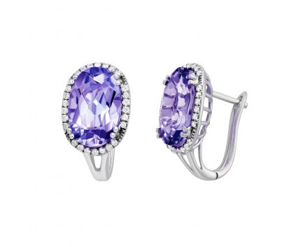 Earrings with amethysts and diamonds in white gold 1-098 616