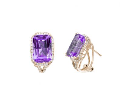 Earrings with diamonds and amethysts in rose gold 1-098 764