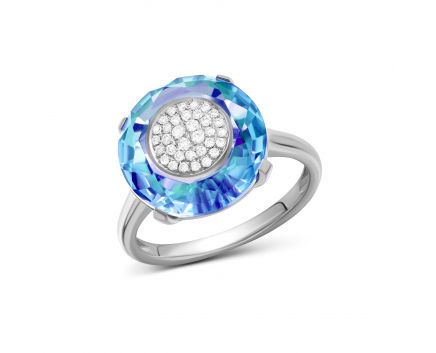 Ring with diamonds and topaz in white gold 1K759-0063