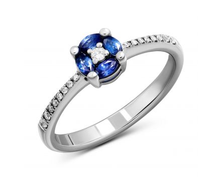 Ring with diamonds and sapphires in white gold 1К441-0038