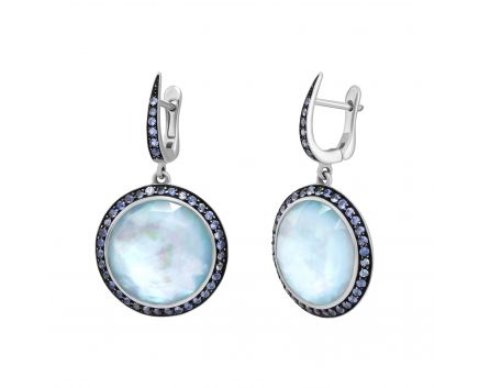 Earrings with mother-of-pearl topazes and sapphires in white gold 1С113-0013