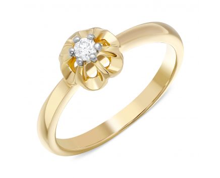 Ring with diamond Flower in yellow gold