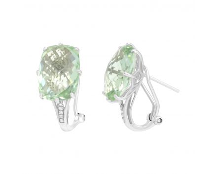 Prasiolite white gold earrings