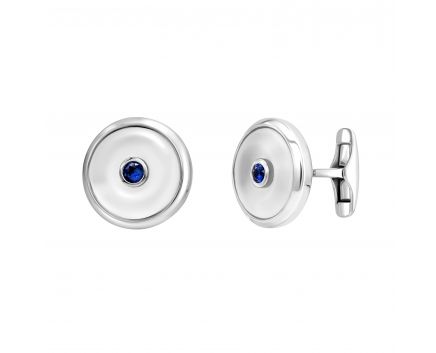 Cufflinks with rock crystal and sapphires in white gold 1З037-0054
