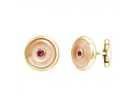 Cufflinks with smoky quartz and pink sapphires in rose gold 1-118 673