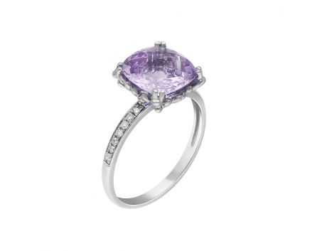 Ring with diamonds and amethyst in white gold 1K034-0865