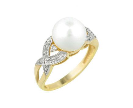 Diamond and pearl ring in yellow gold 1-124 049