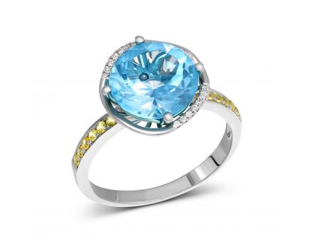 Ring with diamonds, yellow sapphires and topaz in white gold 1-126 344