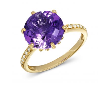 Yellow gold ring with diamonds and amethyst