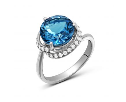 Ring with diamonds and topaz in white gold 1K034-0928