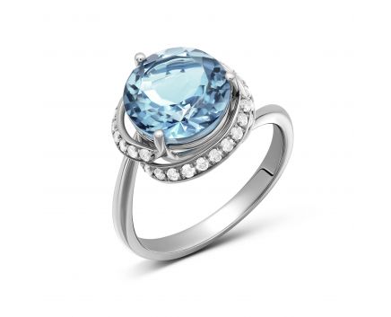 Ring with diamonds and topaz in white gold 1-126 472