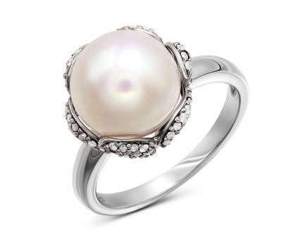 Ring with diamonds and pearls in white gold 1К034-0979