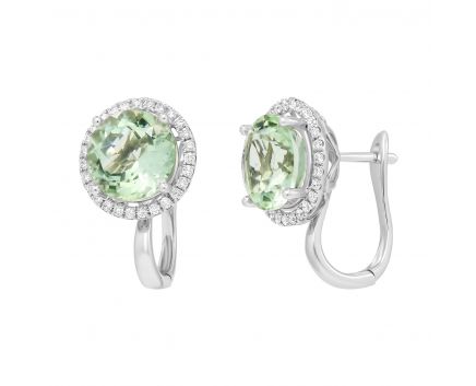 Earrings with prasiolite and diamonds in white gold