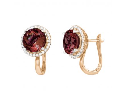 Earrings with garnets and diamonds in a circle